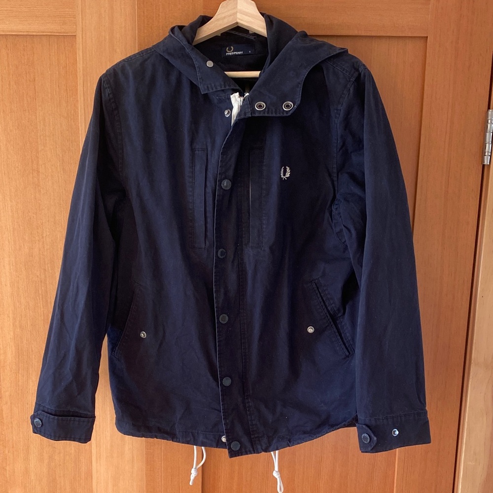 Fred Perry Dark Blue Hooded Raincoat